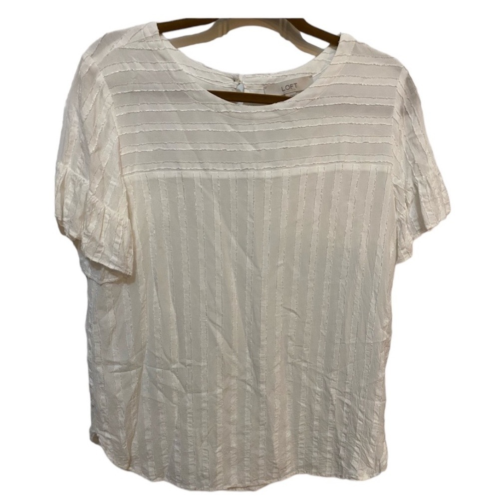 LOFT white striped blouse with ruffled sleeves